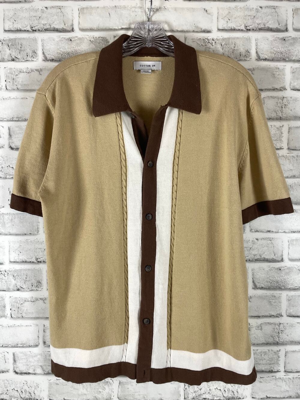 Cotton On Men Knit Polo Shirt Brown Tan Short Sleeve Size XS